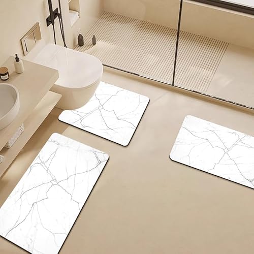 Badezimmermatte Marmor Weiß Grau Bad Vorleger Diatomite Bath Mat Wasseraufnahme rutschfeste Badematte Fußmatte Duschvorleger WC Teppich Waschbar Badezimmerteppich (50x80cm) von Homeyang