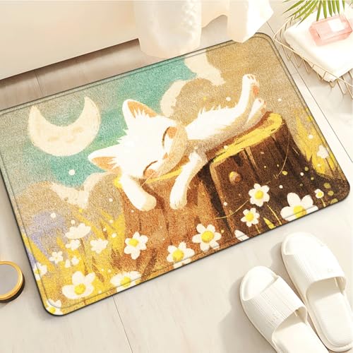 Badezimmermatte Mondgelbe Katze Duschteppich Weich Bath Mat Saugfähige Duschvorleger rutschfest Badezimmerteppich Waschbar Badteppich Fußmatte Badezimmer Badmatte (40x60cm) von Homeyang