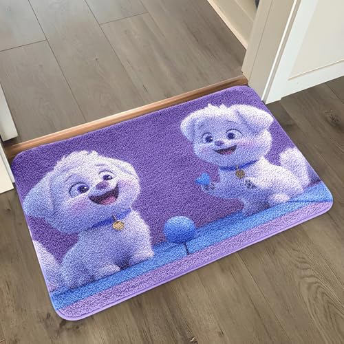 Badezimmermatte Netter Purpurer Hund Duschteppich Weich Bath Mat Saugfähige Duschvorleger rutschfest Badezimmerteppich Waschbar Badteppich Fußmatte Badezimmer Badmatte (50x80cm) von Homeyang