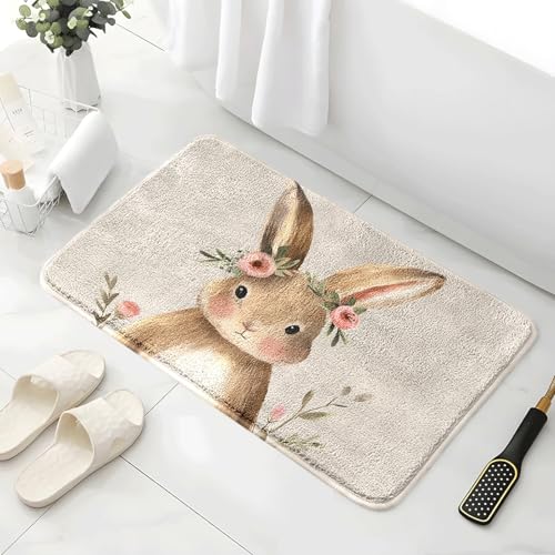 Badezimmermatte Nettes Braunes Kaninchen Duschteppich Weich Bath Mat Saugfähige Duschvorleger rutschfest Badezimmerteppich Waschbar Badteppich Fußmatte Badezimmer Badmatte (50x80cm) von Homeyang