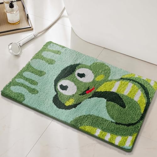 Badezimmermatte Niedliche Grüne Schlange Duschteppich Weich Bath Mat Saugfähige Duschvorleger rutschfest Badezimmerteppich Waschbar Badteppich Fußmatte Badezimmer Badmatte (50x80cm) von Homeyang