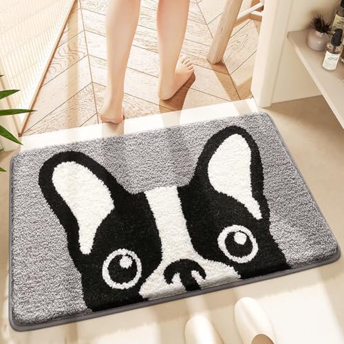 Badezimmermatte Niedlicher Schwarzer Hund Duschteppich Weich Bath Mat Saugfähige Duschvorleger rutschfest Badezimmerteppich Waschbar Badteppich Fußmatte Badezimmer Badmatte (50x80cm) von Homeyang