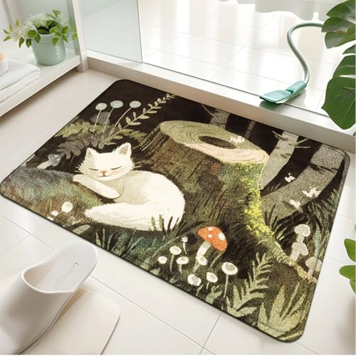 Badezimmermatte Olivengrüne Katze Duschteppich Weich Bath Mat Saugfähige Duschvorleger rutschfest Badezimmerteppich Waschbar Badteppich Fußmatte Badezimmer Badmatte (50x80cm) von Homeyang