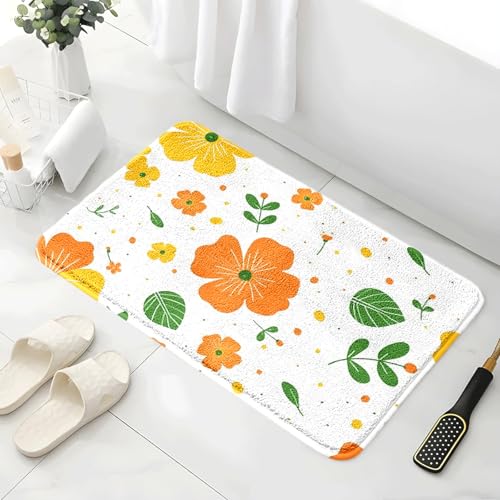 Badezimmermatte Orange Blumenblätter Duschteppich Weich Bath Mat Saugfähige Duschvorleger rutschfest Badezimmerteppich Waschbar Badteppich Fußmatte Badezimmer Badmatte (40x60cm) von Homeyang