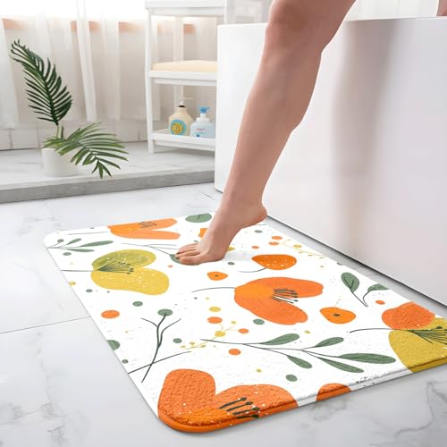 Badezimmermatte Orange Blumenblätter Duschteppich Weich Bath Mat Saugfähige Duschvorleger rutschfest Badezimmerteppich Waschbar Badteppich Fußmatte Badezimmer Badmatte (50x80cm) von Homeyang