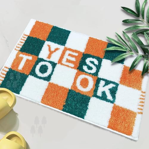Badezimmermatte Orange Grün Grid Duschteppich Weich Bath Mat Saugfähige Duschvorleger rutschfest Badezimmerteppich Waschbar Badteppich Fußmatte Badezimmer Badmatte (50x80cm) von Homeyang