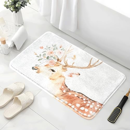 Badezimmermatte Orange Tierblumen Duschteppich Weich Bath Mat Saugfähige Duschvorleger rutschfest Badezimmerteppich Waschbar Badteppich Fußmatte Badezimmer Badmatte (40x60cm) von Homeyang