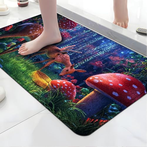 Badezimmermatte Pilz Rot Lila Duschteppich Weich Bath Mat Saugfähige Duschvorleger rutschfest Badezimmerteppich Waschbar Badteppich Fußmatte Badezimmer Badmatte (50x80cm) von Homeyang