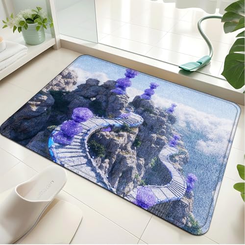 Badezimmermatte Purple Stone Bridge Duschteppich Weich Bath Mat Saugfähige Duschvorleger rutschfest Badezimmerteppich Waschbar Badteppich Fußmatte Badezimmer Badmatte (50x80cm) von Homeyang