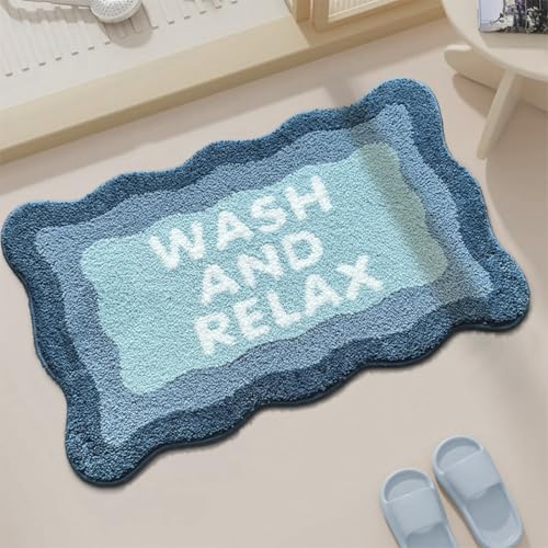 Badezimmermatte Retro Blau Drucken Duschteppich Weich Bath Mat Saugfähige Duschvorleger rutschfest Badezimmerteppich Waschbar Badteppich Fußmatte Badezimmer Badmatte (50x80cm) von Homeyang