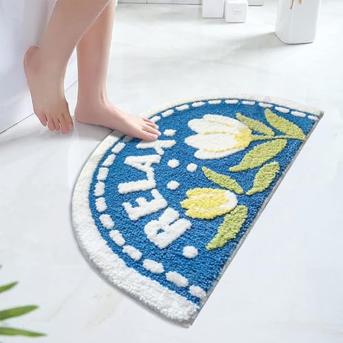 Badezimmermatte Retro Blaue Blumen Duschteppich Weich Bath Mat Saugfähige Duschvorleger rutschfest Badezimmerteppich Waschbar Badteppich Fußmatte Badezimmer Badmatte (40x60cm) von Homeyang