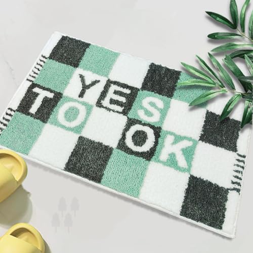 Badezimmermatte Retro Grünes Grid Duschteppich Weich Bath Mat Saugfähige Duschvorleger rutschfest Badezimmerteppich Waschbar Badteppich Fußmatte Badezimmer Badmatte (40x60cm) von Homeyang
