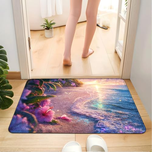 Badezimmermatte Rosa Blaues Meer Duschteppich Weich Bath Mat Saugfähige Duschvorleger rutschfest Badezimmerteppich Waschbar Badteppich Fußmatte Badezimmer Badmatte (40x60cm) von Homeyang
