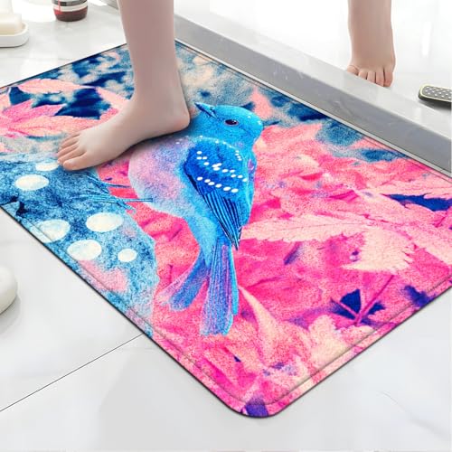 Badezimmermatte Rosa Blume Blau Duschteppich Weich Bath Mat Saugfähige Duschvorleger rutschfest Badezimmerteppich Waschbar Badteppich Fußmatte Badezimmer Badmatte (50x80cm) von Homeyang