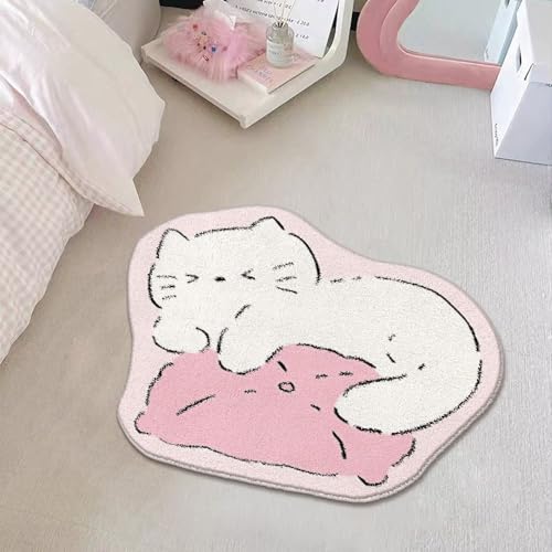 Badezimmermatte Rosa Niedliche Katze Duschteppich Weich Bath Mat Saugfähige Duschvorleger rutschfest Badezimmerteppich Waschbar Badteppich Fußmatte Badezimmer Badmatte (50x80cm) von Homeyang