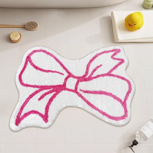 Badezimmermatte Rosa Weiße Krawatte Duschteppich Weich Bath Mat Saugfähige Duschvorleger rutschfest Badezimmerteppich Waschbar Badteppich Fußmatte Badezimmer Badmatte (50x80cm) von Homeyang