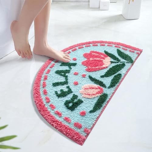 Badezimmermatte Rote Grüne Blumen Duschteppich Weich Bath Mat Saugfähige Duschvorleger rutschfest Badezimmerteppich Waschbar Badteppich Fußmatte Badezimmer Badmatte (40x60cm) von Homeyang