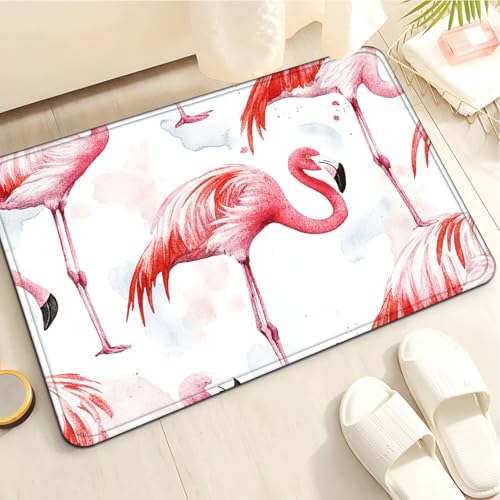 Badezimmermatte Rote Rosa Flamingos Duschteppich Weich Bath Mat Saugfähige Duschvorleger rutschfest Badezimmerteppich Waschbar Badteppich Fußmatte Badezimmer Badmatte (50x80cm) von Homeyang