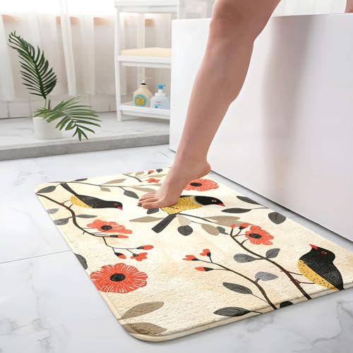 Badezimmermatte Rote Zweig Blume Duschteppich Weich Bath Mat Saugfähige Duschvorleger rutschfest Badezimmerteppich Waschbar Badteppich Fußmatte Badezimmer Badmatte (50x80cm) von Homeyang
