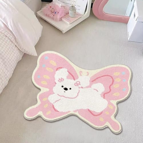 Badezimmermatte Schmetterling Rosa Hund Duschteppich Weich Bath Mat Saugfähige Duschvorleger rutschfest Badezimmerteppich Waschbar Badteppich Fußmatte Badezimmer Badmatte (50x80cm) von Homeyang