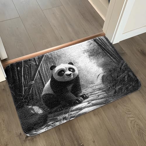 Badezimmermatte Schwarz Grau Panda Duschteppich Weich Bath Mat Saugfähige Duschvorleger rutschfest Badezimmerteppich Waschbar Badteppich Fußmatte Badezimmer Badmatte (40x60cm) von Homeyang