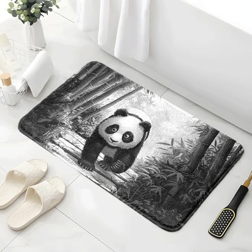 Badezimmermatte Schwarzer Panda Bambus Duschteppich Weich Bath Mat Saugfähige Duschvorleger rutschfest Badezimmerteppich Waschbar Badteppich Fußmatte Badezimmer Badmatte (50x80cm) von Homeyang