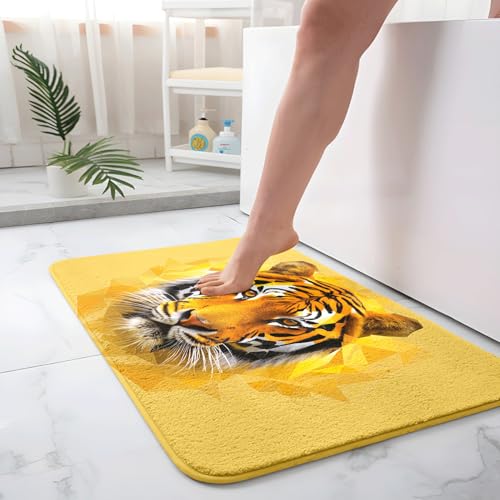 Badezimmermatte Tiger Gelb Orange Duschteppich Weich Bath Mat Saugfähige Duschvorleger rutschfest Badezimmerteppich Waschbar Badteppich Fußmatte Badezimmer Badmatte (40x60cm) von Homeyang