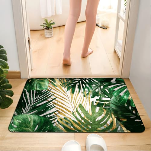 Badezimmermatte Tropical Leaf Green Duschteppich Weich Bath Mat Saugfähige Duschvorleger rutschfest Badezimmerteppich Waschbar Badteppich Fußmatte Badezimmer Badmatte (40x60cm) von Homeyang