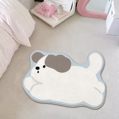 Badezimmermatte Weißer Blauer Hund Duschteppich Weich Bath Mat Saugfähige Duschvorleger rutschfest Badezimmerteppich Waschbar Badteppich Fußmatte Badezimmer Badmatte (50x80cm) von Homeyang