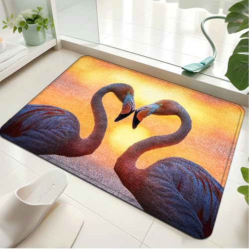 Badezimmermatte Yellow Heart Flamingo Duschteppich Weich Bath Mat Saugfähige Duschvorleger rutschfest Badezimmerteppich Waschbar Badteppich Fußmatte Badezimmer Badmatte (50x80cm) von Homeyang