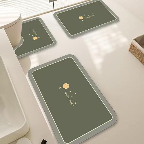 Badvorleger Set Retro Grüne Blätter Badezimmermatte Diatomite Badezimmerteppich Bad Teppiche Set Waschbar WC Teppich rutschfeste Badematte Wasseraufnahme Badgarnitur 3 Stücke von Homeyang