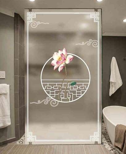Fensterfolie Blickdicht Retro Pink Lotus Milchglasfolie Sichtschutzfolie Fenster Wiederverwendbar Folie Fenster Sichtschutz Badezimmer Blickdichte Fensterfolie 60x90 cm von Homeyang