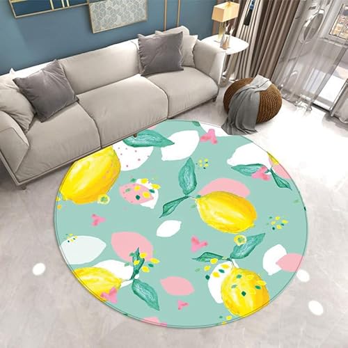 Flauschiger Teppich Grüne Blatt Zitrone Waschbare Teppiche Anti Rutsch Wohnzimmer Schlafzimmer Kinderzimmer Mädchen für Balkon Weich Wetterfest Indoor Outdoor Teppich Rund 40 cm von Homeyang