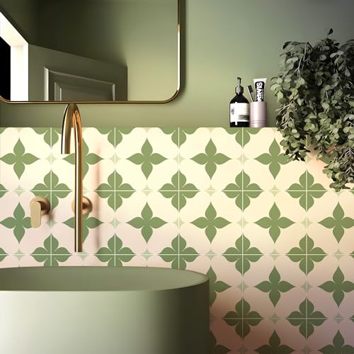 Fliesenaufkleber 15x15 Beige Grüne Blume Fliesenaufkleber Wasserdicht Klebefliesen Ölfest Fliesenaufkleber Bad Fliesenfolie Dekorieren Fliesenaufkleber Küche 10 Stück von Homeyang