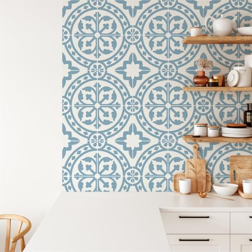 Fliesenaufkleber 15x15 Retro Blaues Muster Fliesenaufkleber PVC Klebefliesen Wasserdicht Fliesenaufkleber Bad Küchenrückwand Selbstklebend Dekorieren Fliesenfolie 10 Stück von Homeyang