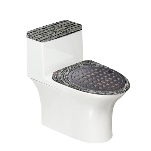 Klodeckel Bezug Ziegel Grau Stein Toilettendeckelbezug Tankdeckelbezug Set Waschbar Polyester Elastizität Staubschutz für Badezimmer Dekoration Toilettendeckel Bezug (6 Stück) von Homeyang