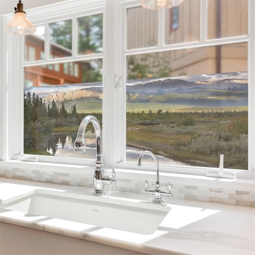 Milchglasfolie 38x120 cm Grüner Landschaftsbaum Fensterfolie Badezimmer Sichtschutzfolie Fenster Büro Fensterfolie Blickdicht Wiederverwendbar Folie Fenster Sichtschutz Fenster Folie 1 Stück von Homeyang