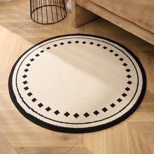 Outdoor Teppich Rund Beige Schwarz Minimalistisch Teppiche Wohnzimmer Schlafzimmer für Garten Terrasse Heimdekoration Flauschiger Teppich Waschbar in Waschmaschine 40 cm von Homeyang