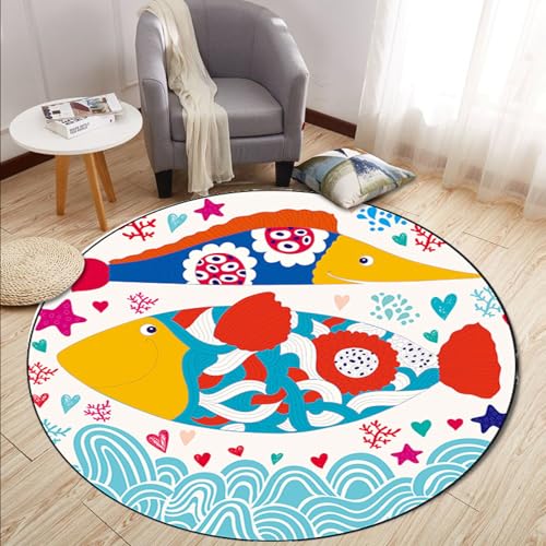 Outdoor Teppich Rund Blauer Roter Fisch Teppiche Wohnzimmer Schlafzimmer Kinderzimmer für Garten Terrasse Flauschiger Teppich Waschbar in Waschmaschine 40 cm Outdoor Teppich Rund Blauer Roter Fisch Teppiche Wohnzimmer Schlafzimmer Kinderzimmer für Garten Terrasse Flauschiger Teppich Waschbar in Waschmaschine 40 cm von Homeyang