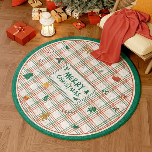 Outdoor Teppich Rund Dunkelgrünes Gitter Teppiche Wohnzimmer Schlafzimmer für Garten Terrasse Heimdekoration Flauschiger Teppich Waschbar in Waschmaschine 40 cm von Homeyang