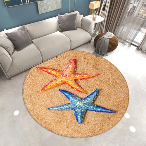 Outdoor Teppich Rund Fischsternblau Orange Teppich Wohnzimmer Schlafzimmer Kinderzimmer Indoor Flauschiger Weich Anti Rutsch Dekoration Waschbare Teppiche Runde 80 cm von Homeyang