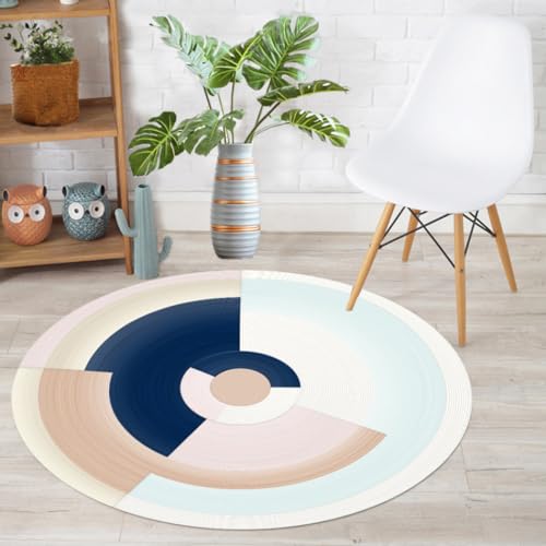 Outdoor Teppich Rund Geometrische Beige Blau Teppich Wohnzimmer Schlafzimmer Kinderzimmer Indoor Flauschiger Weich Anti Rutsch Dekoration Waschbare Teppiche Runde 40 cm von Homeyang