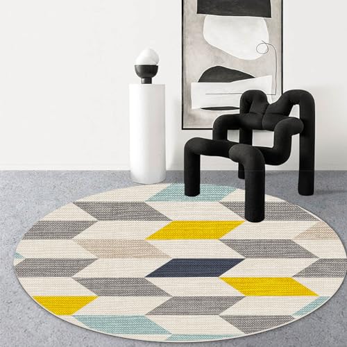 Outdoor Teppich Rund Geometrische Gelb Beige Teppiche Wohnzimmer Schlafzimmer Kinderzimmer für Garten Terrasse Flauschiger Teppich Waschbar in Waschmaschine 40 cm von Homeyang