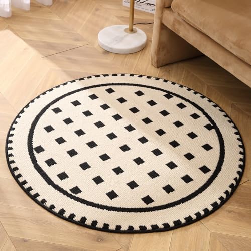 Outdoor Teppich Rund Geometrische Schwarz Beige Teppich Wohnzimmer Schlafzimmer Kinderzimmer Indoor Flauschiger Weich Anti Rutsch Dekoration Waschbare Teppiche Runde 80 cm von Homeyang