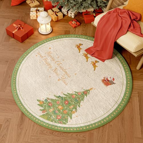 Outdoor Teppich Rund Grüner Weihnachtsbaum Teppiche Wohnzimmer Schlafzimmer für Garten Terrasse Heimdekoration Flauschiger Teppich Waschbar in Waschmaschine 40 cm von Homeyang