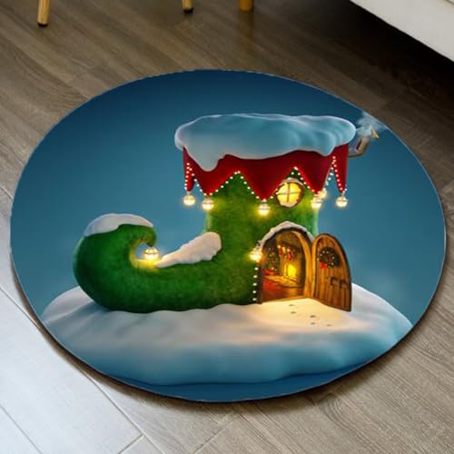 Outdoor Teppich Rund Grünes Schuhhaus Teppiche Wohnzimmer Schlafzimmer für Garten Terrasse Heimdekoration Flauschiger Teppich Waschbar in Waschmaschine 40 cm von Homeyang