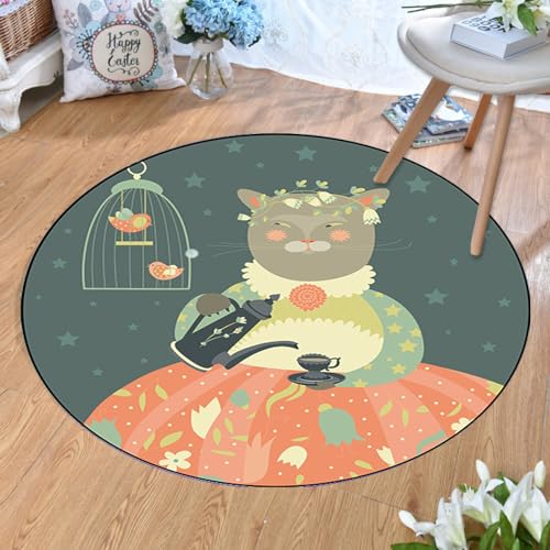 Outdoor Teppich Rund Katze Grün Orange Teppiche Wohnzimmer Schlafzimmer Kinderzimmer für Garten Terrasse Flauschiger Teppich Waschbar in Waschmaschine 40 cm von Homeyang