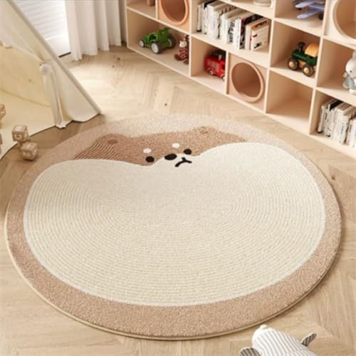 Outdoor Teppich Rund Netter Beige Hund Teppiche Wohnzimmer Schlafzimmer Kinderzimmer für Garten Terrasse Flauschiger Teppich Waschbar in Waschmaschine 40 cm von Homeyang