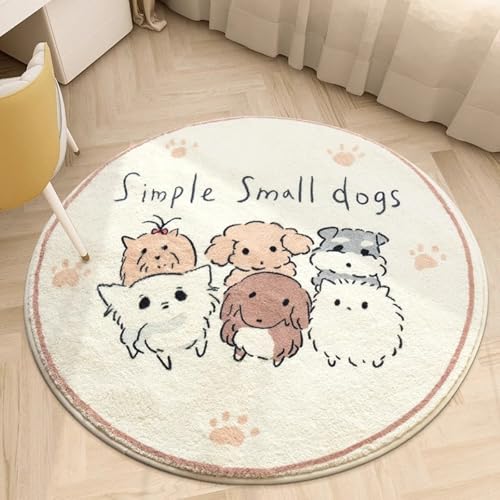 Outdoor Teppich Rund Netter Beige Hund Teppiche Wohnzimmer Schlafzimmer für Garten Terrasse Heimdekoration Flauschiger Teppich Waschbar in Waschmaschine 40 cm von Homeyang