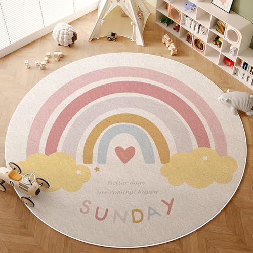 Outdoor Teppich Rund Regenbogen Rosa Wolken Teppiche Wohnzimmer Schlafzimmer Kinderzimmer für Garten Terrasse Flauschiger Teppich Waschbar in Waschmaschine 40 cm von Homeyang